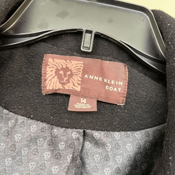 VTG Anne Klein Black Wool Cashmere Full Length Coat 14 A-Line Lined Button Front - Picture 3 of 12